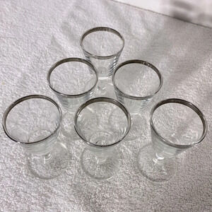 Vintage Silver Rim Footed French Crystal Shot Glasses 7 Cordial Glasses Aperitif